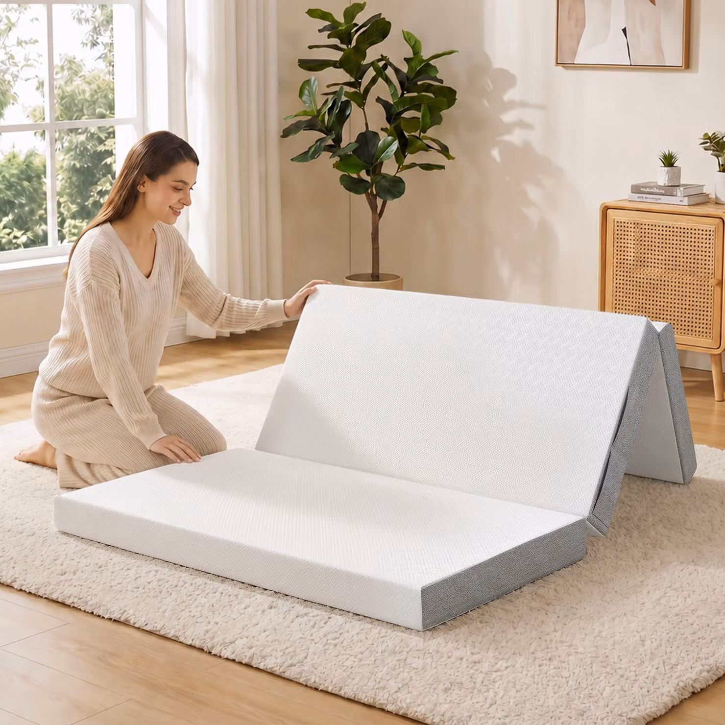 Materasso Pieghevole Ibrido HOMCOM Bianco con Rivestimento Lavabile L: 195 cm, P: 120 cm, H: 10 cm – 2