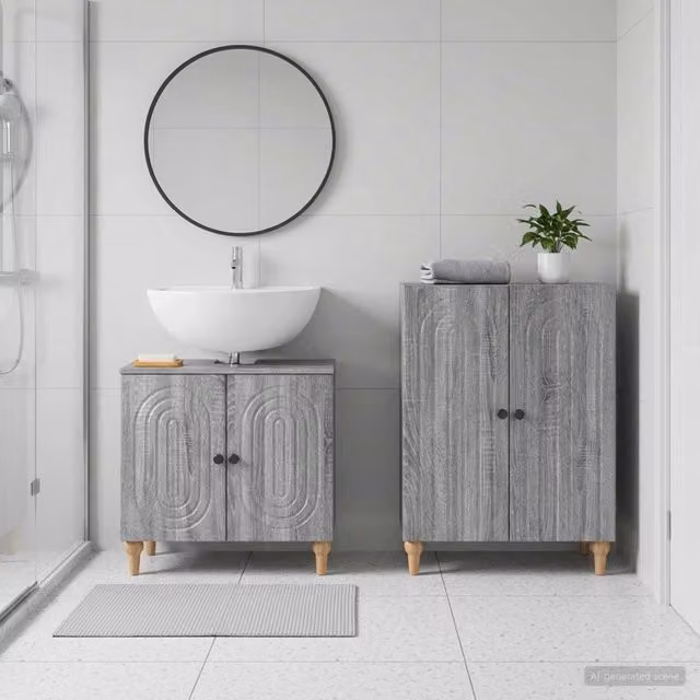 Set di mobili da bagno vidaXL ALKMAAR composto da base lavabo e mobile laterale, colore grigio opaco, design moderno