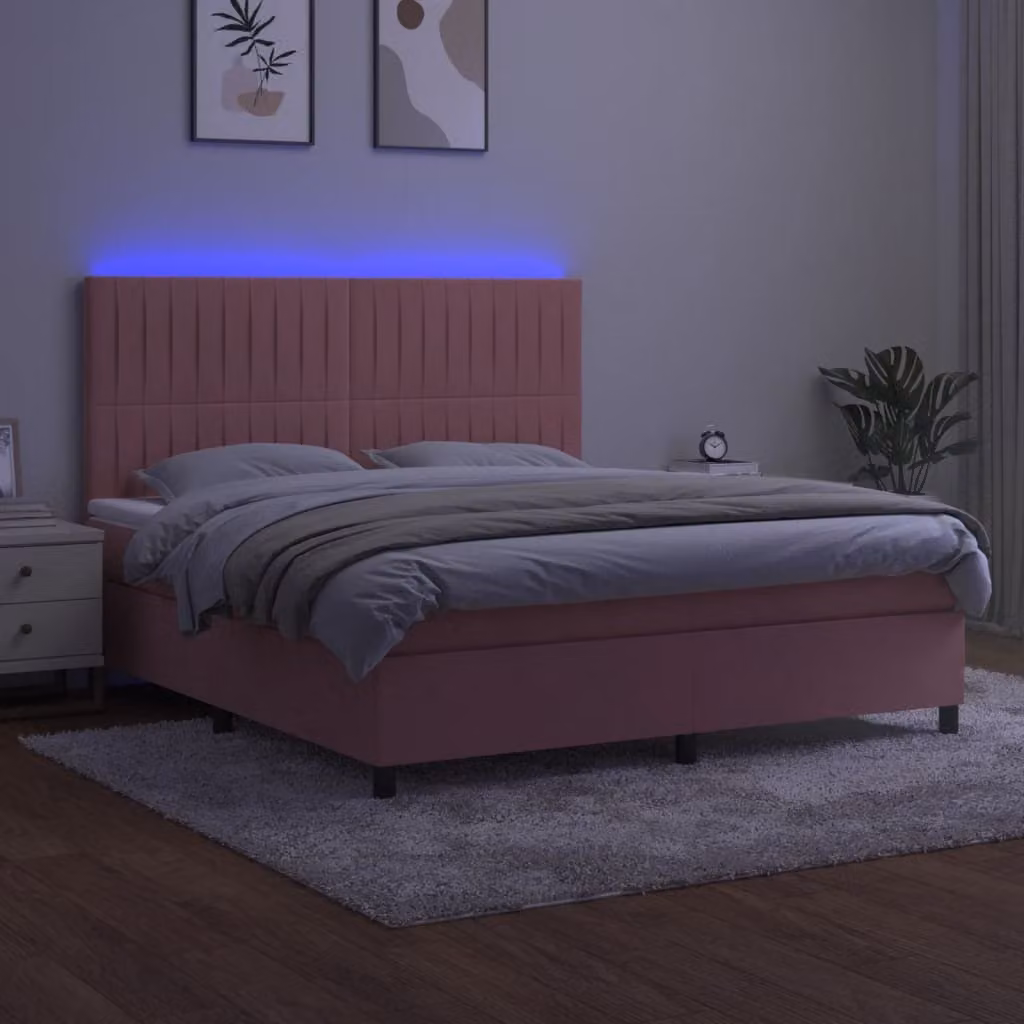 The Living Store Letto a molle con materasso e LED Rosa 180x200 cm Velluto