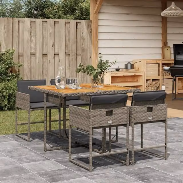 Set da Pranzo da Giardino 5 pz con Cuscini in Polyrattan Grigio 3278029