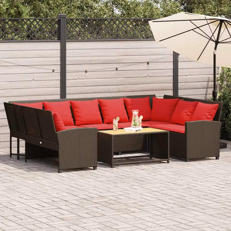 Maison Exclusive - Divano da giardino con cuscini Marrone Poly Rattan