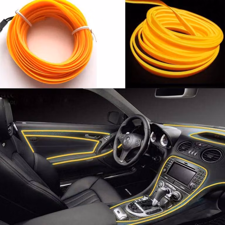 Kit di illuminazione per auto EL-Seil, 3 metri di luci al neon gialle per l'illuminazione interna