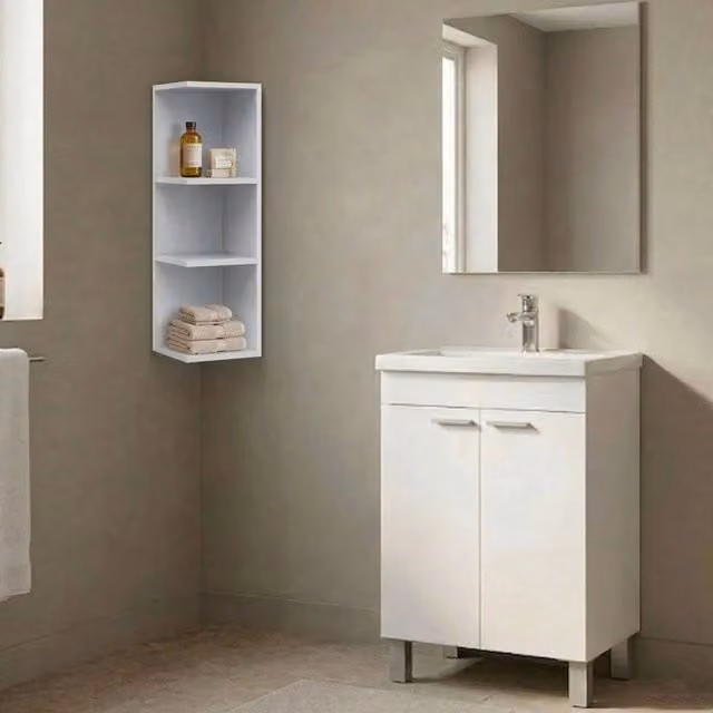 Set Mobili Bagno Moderno DMORA Bianco Lucido con Mobile Lavabo e Specchio L/P/H: 80 x 50 x 40 cm – 1