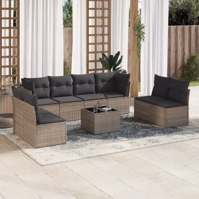 Set Divano da Giardino 9 pz con Cuscini Grigio in Polyrattan 3217460