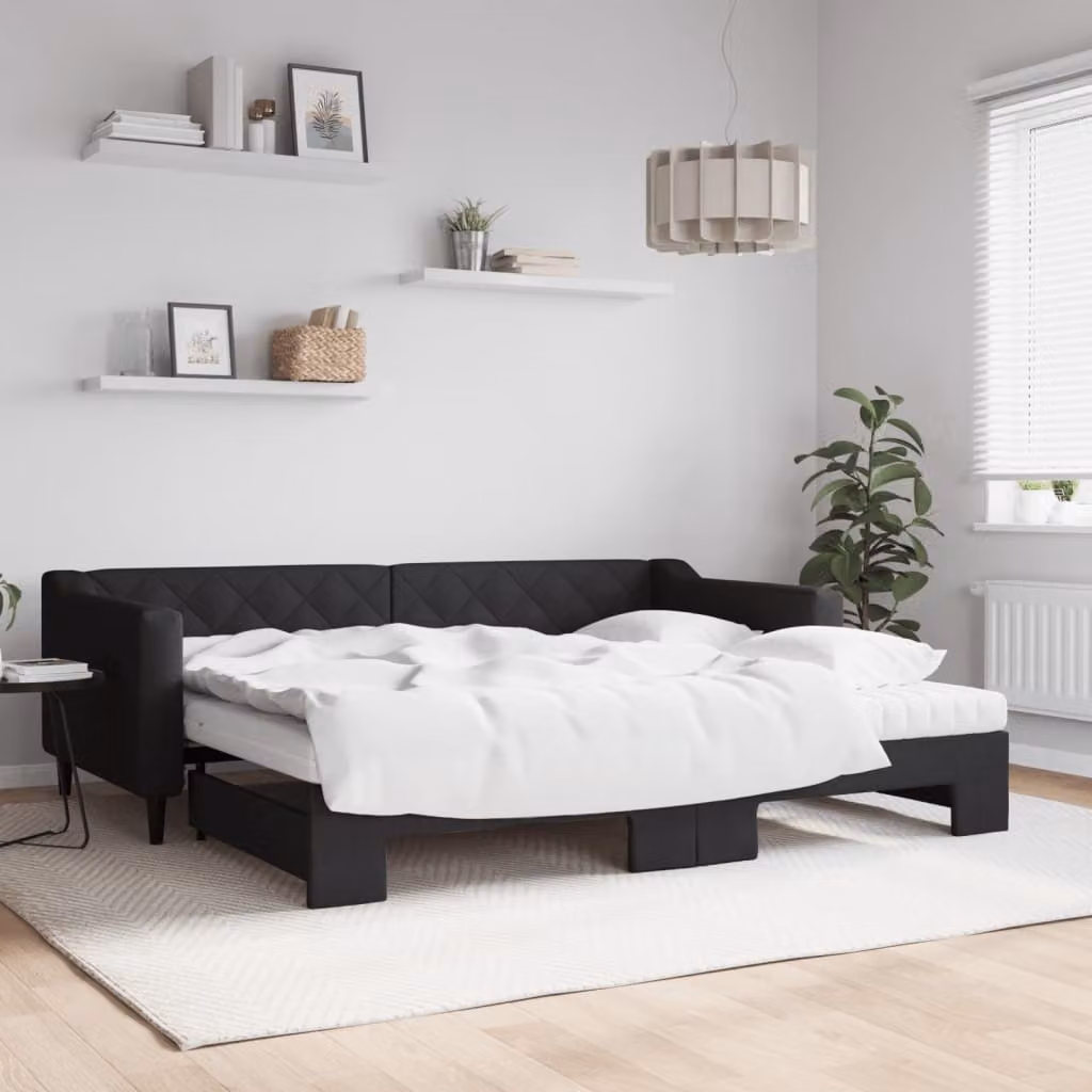 Maison Exclusive - Divano letto estraibile con materassi, nero, 90x200 cm, tessuto