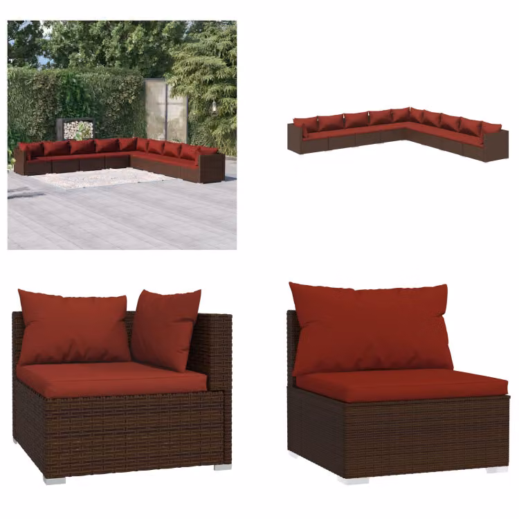 vidaXL set salotto da giardino 9 pezzi con cuscini in rattan marrone - set salotto da giardino - set salotto da giardino - set salotto da patio - set divano da giardino