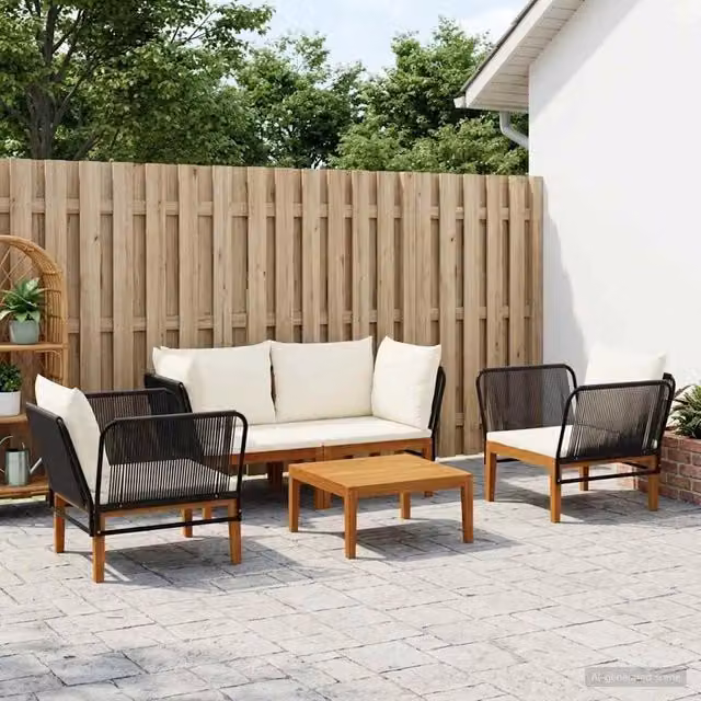Set di 5 sedie da giardino vidaXL in legno di acacia e corda naturale beige e bianco – 1