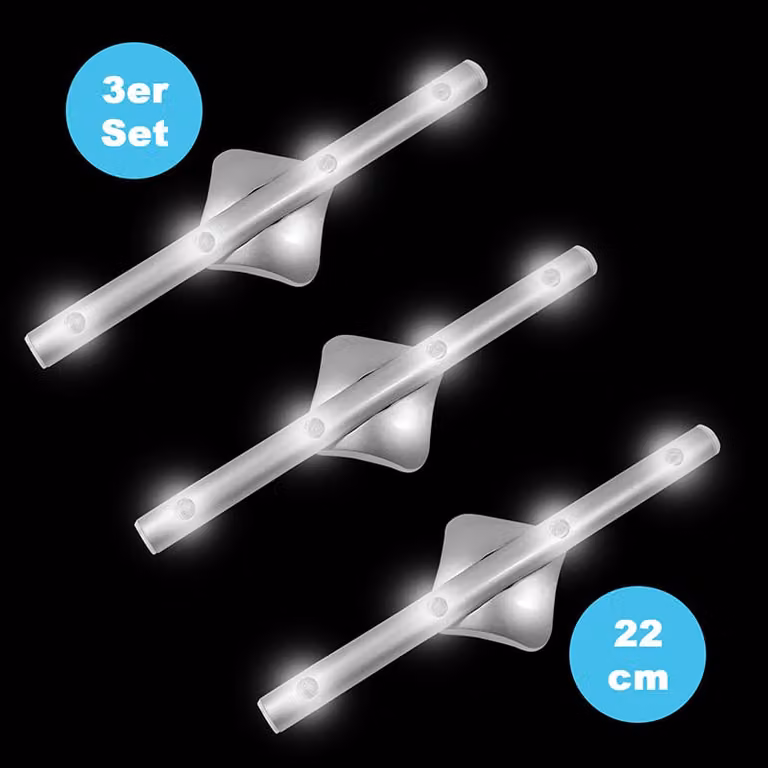 Lampada da stalla 22 cm, 4 LED, set da 3, supporto adesivo senza cavi Eaxus