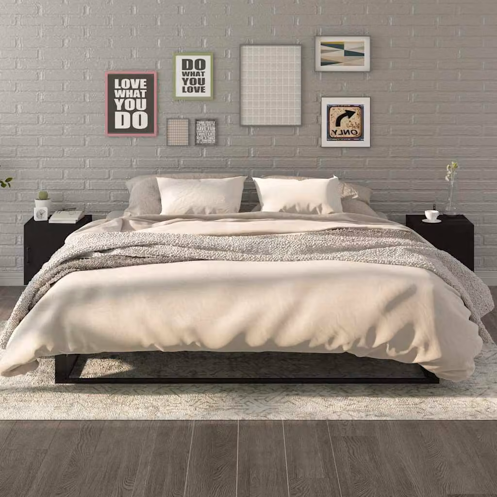 Set di 2 comodini sospesi vidaXL neri in legno e metallo stile moderno