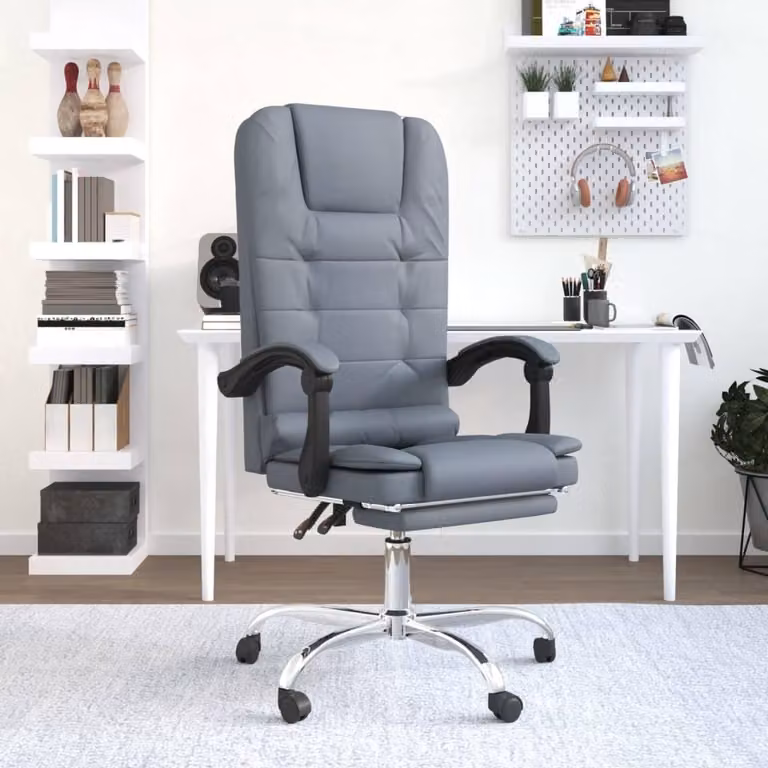The Living Store Sedia da ufficio con funzione massaggio in velluto grigio scuro