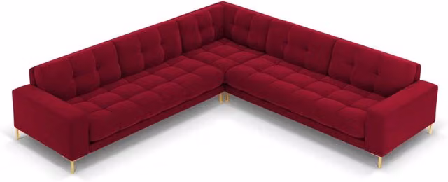 Divano angolare reversibile Bali Cosmopolitan Design in velluto rosso e oro da 6 posti per il tuo living room L: 256 cm, P: 174 cm, H: 93 cm