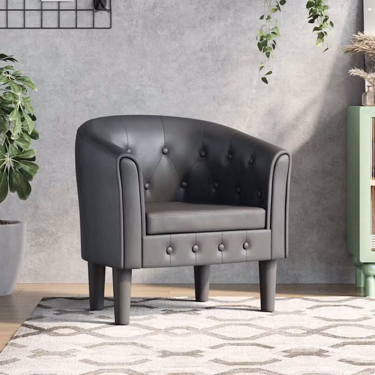 Poltrona Cabriolet vidaXL in similpelle grigia con braccioli e struttura in legno e plastica per soggiorno o ufficio