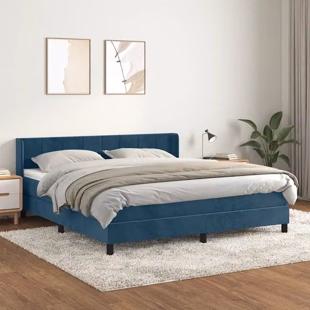 Letto Ibrido vidaXL con Giroletto a Molle e Materasso in Velluto Blu e Bianco L/P/H: 180 x 200 x 88 cm – 1