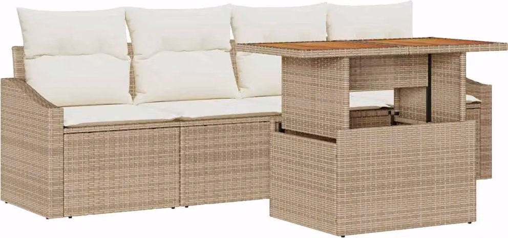 Set Divano da Giardino con cuscino 5 pcs Beige Poly Rattan