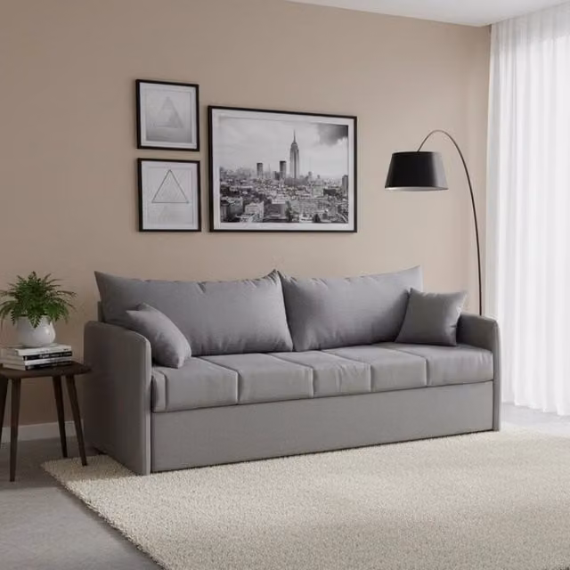 Avellana Divano Letto 3 Posti Made in Italy con Coperture Sfoderabili, Grigio, L: 205 cm, P: 86 cm