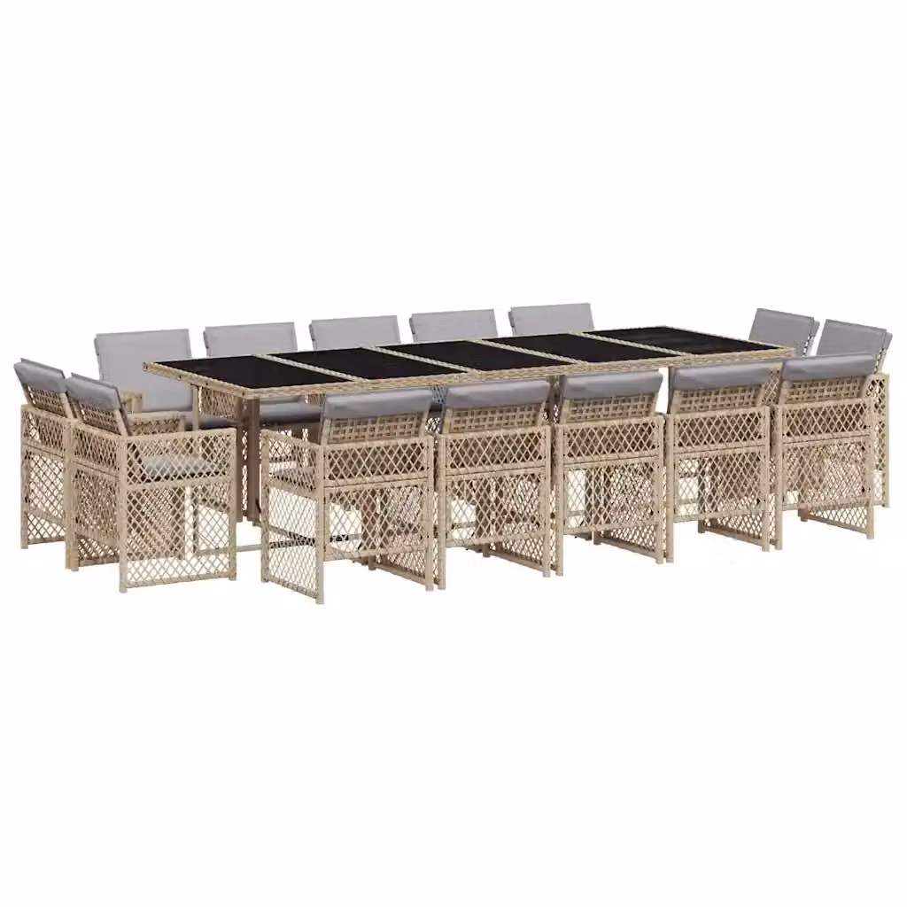 Set Pranzo da Giardino vidaXL in Polyrattan con Cuscini Beige, Nero e Grigio, 15 Pezzi – 2