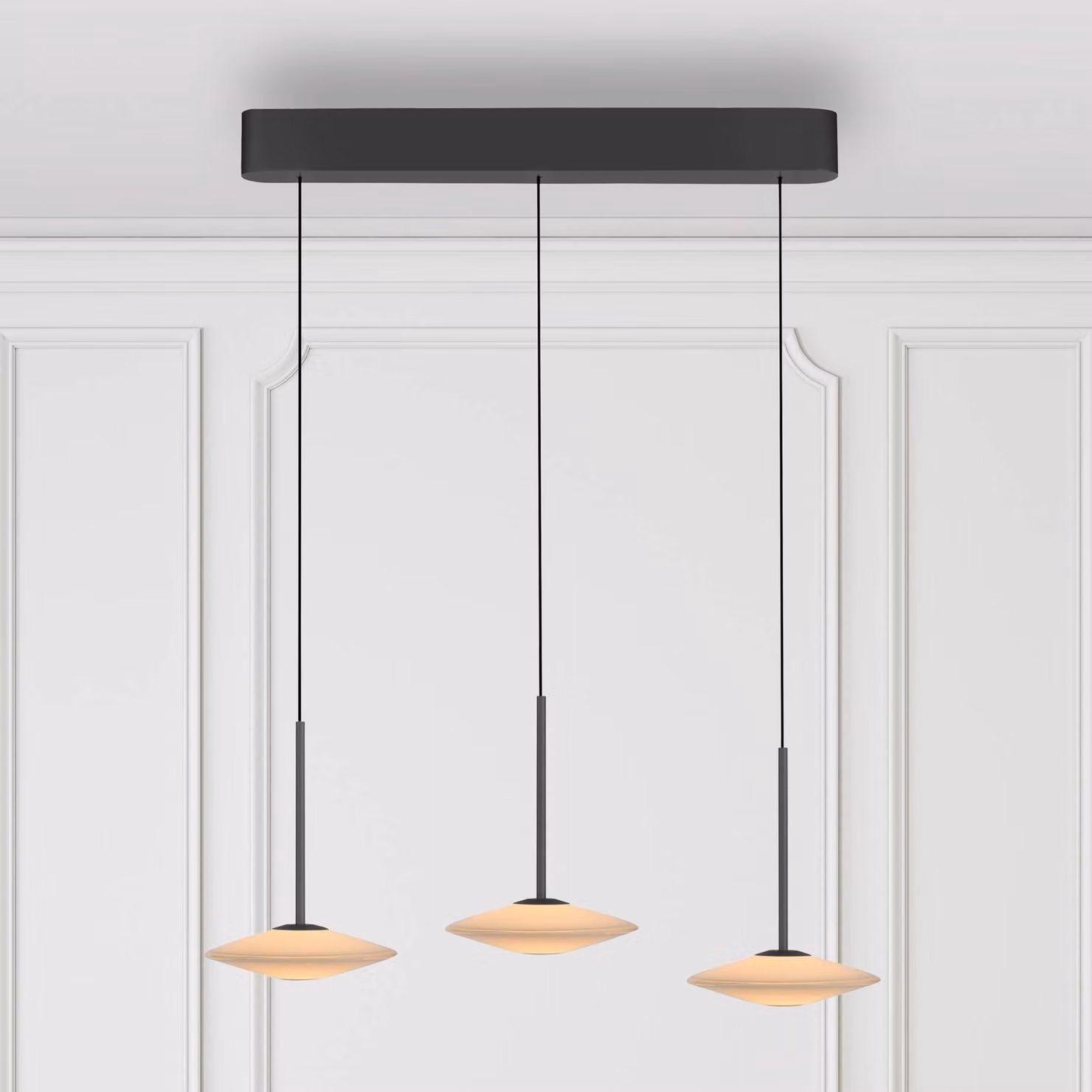 Paul Neuhaus Lampada a sospensione LED Elipsa, 3 luci, bianco/nero dimmerabile, Nero, Soggiorno / Sala da pranzo, Vetro