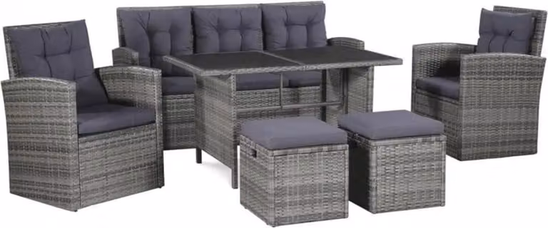 vidaXL Set di divani da giardino in polirattan 6 pezzi con tavolo e sgabello