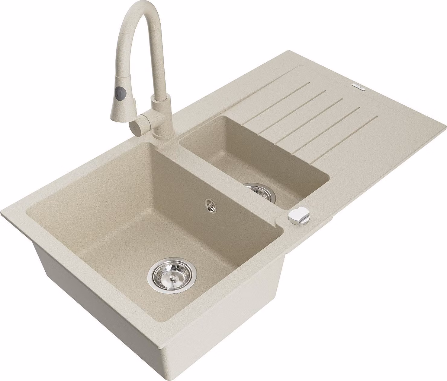 Mexen Matias lavello in granito 1,5 vasche con gocciolatoio e miscelatore da cucina Elia, beige - 6502-69-670101-69