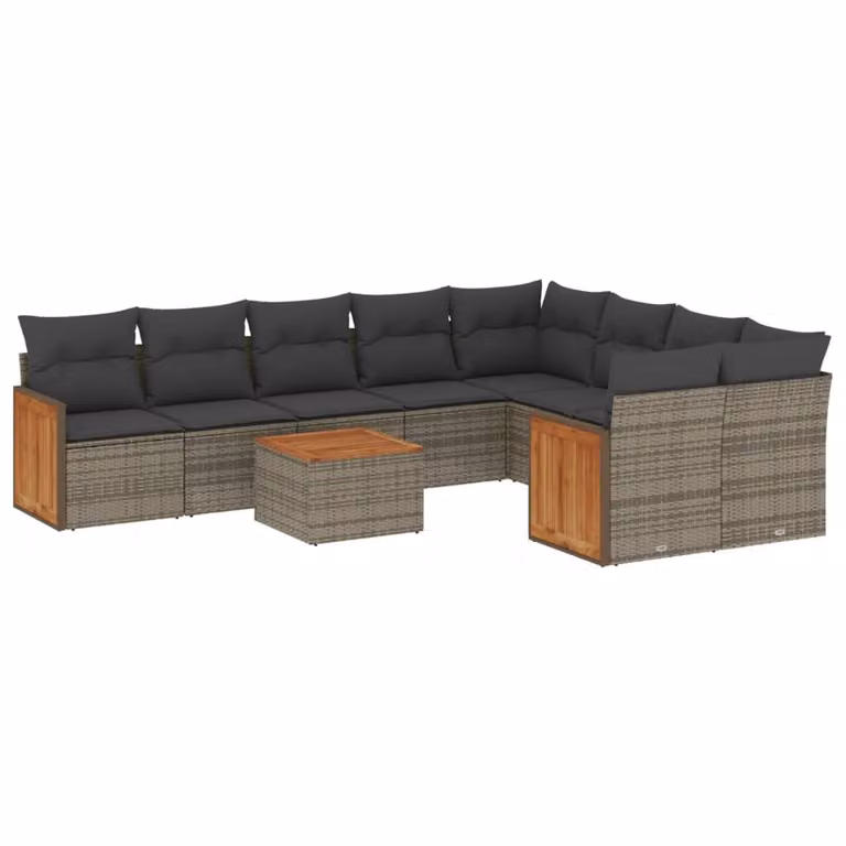 Set Divano da Giardino 10 pz con Cuscini Grigio in Polyrattan