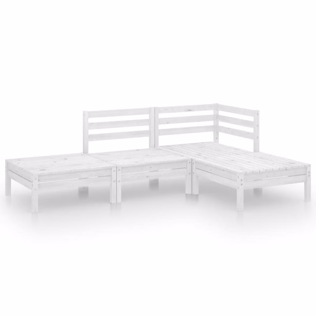 Set Divani da Giardino 4 pz Bianco in Legno Massello di Pino