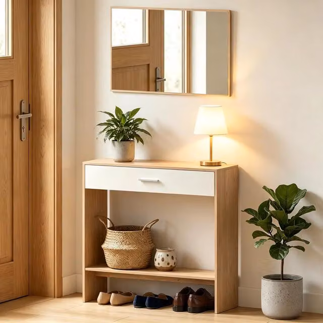 Elegante organizer per corridoio, moderno tavolo da trucco con specchio, consolle