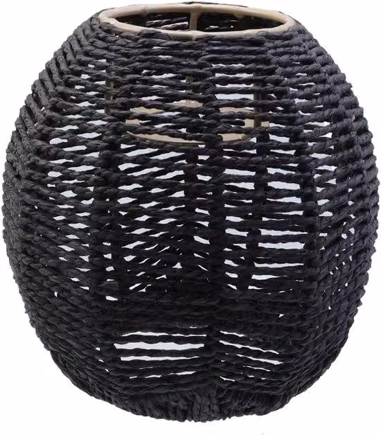 Lampada a paralume intrecciata - Design in rattan - Adatta per il soggiorno - 15x14 cm - Colore nero