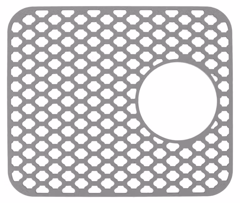 Tappetino per lavello, protezione in silicone con foro di scarico laterale, antiscivolo, resistente ai graffi, facile da pulire, griglia per cucina e casa, colore grigio
