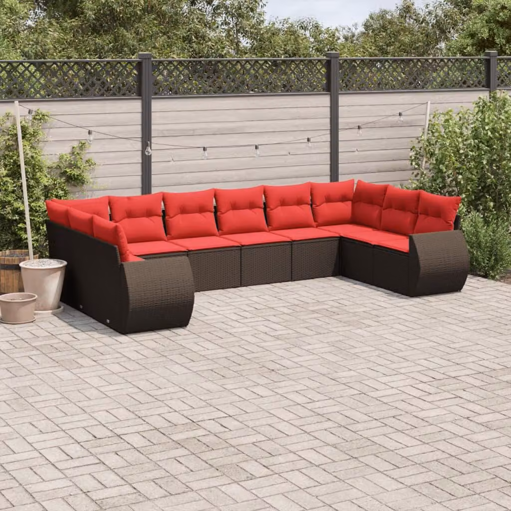 Maison Exclusive - Set da giardino 10 pezzi con cuscini, marrone, polyrattan