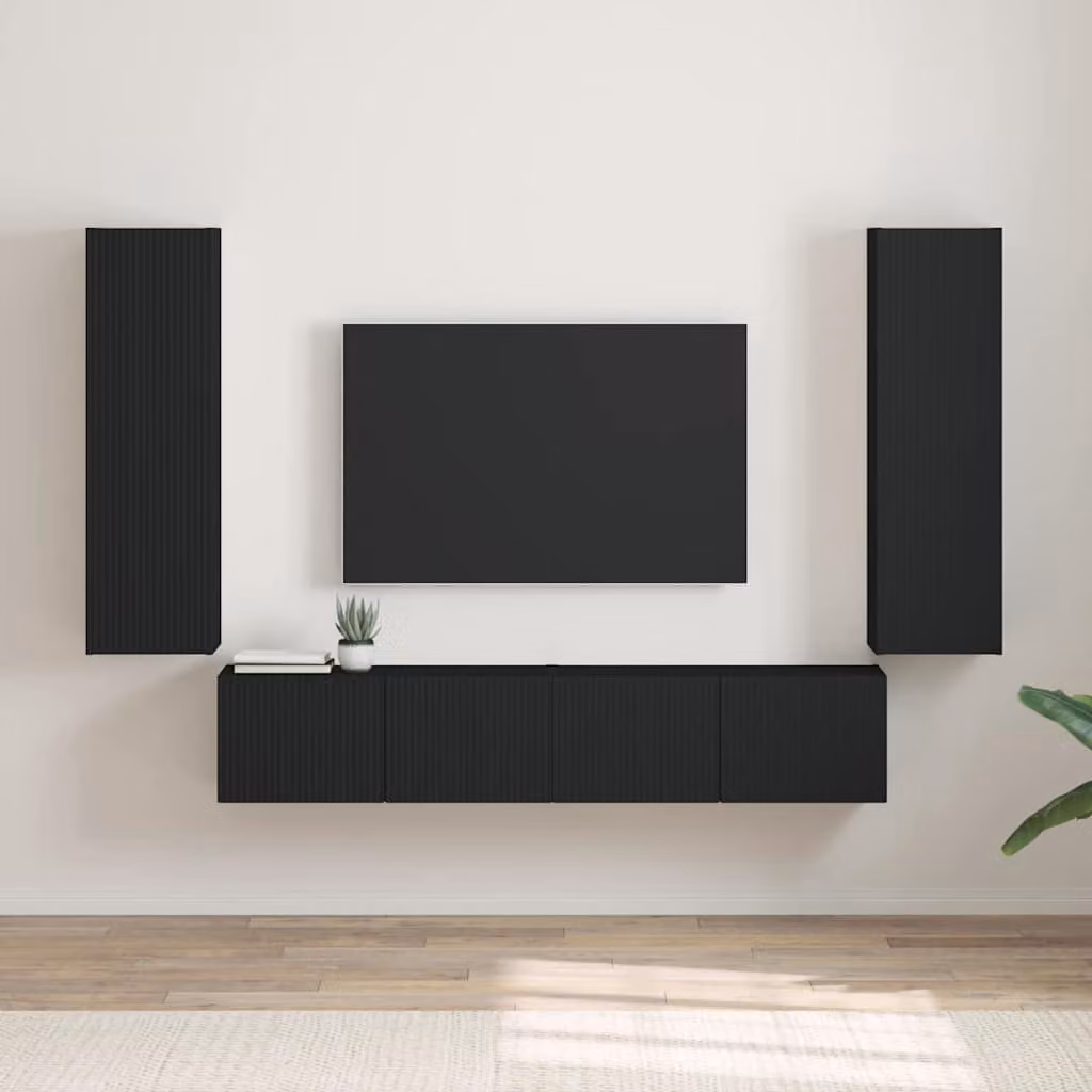 Set di 2 supporti mobili per TV da parete vidaXL in legno MDF nero opaco
