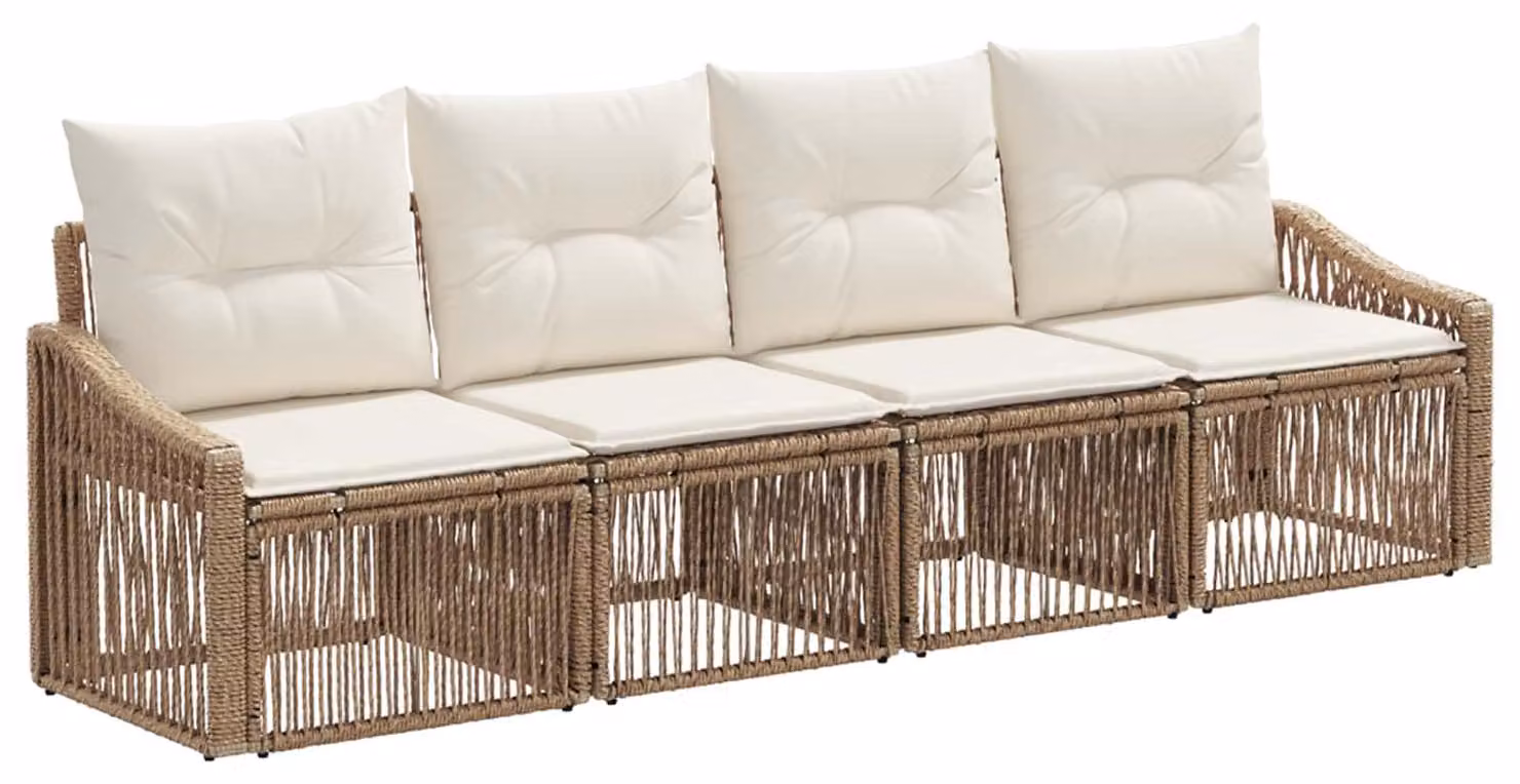 Set di divani da giardino, 4 pezzi, color beige, in rattan sintetico