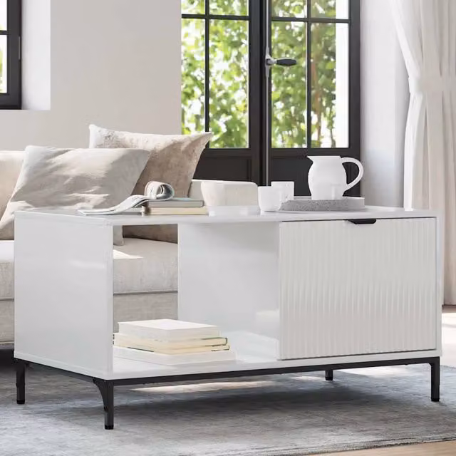 Tavolino da Salotto-Tavolino da soggiorno-Tavolo Bianco lucido 90 x 49 x 46 cm