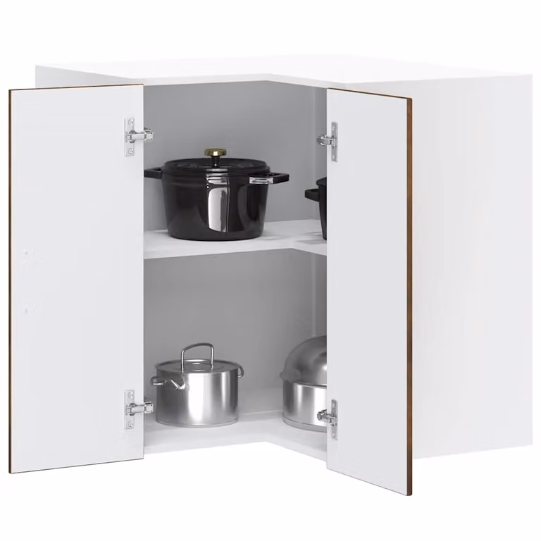 Pensile da cucina ad angolo moderno vidaXL in legno e MDF, bianco e marrone, con ante a battente e ripiani interni