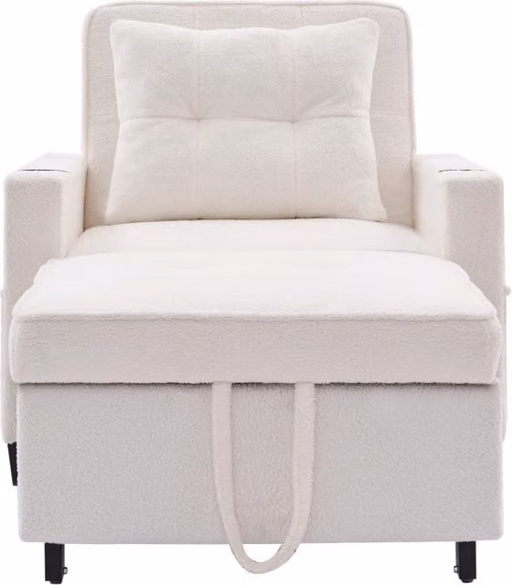 Divano Letto Singolo 3-in-1 con Porta Bicchieri e Porta USB, Poltrona Recliner Compatibile con Spazi Ridotti