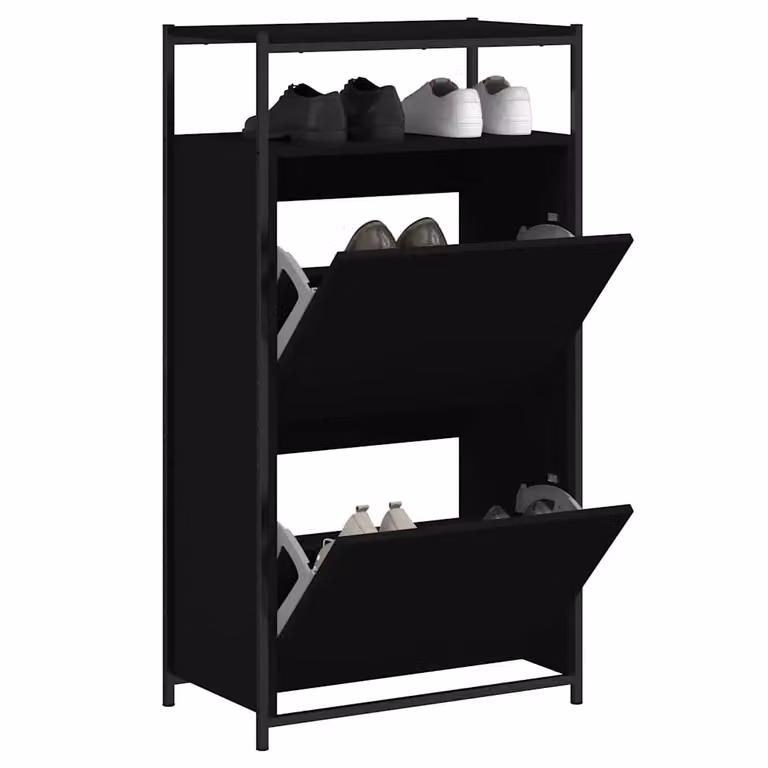 Mobile porta scarpe moderno vidaXL nero con ante a ribalta e ripiani interni L/P/H: 60 x 34 x 112 cm