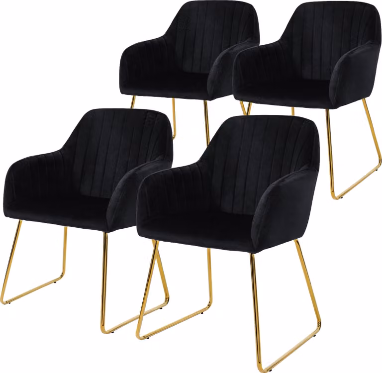ML-Design set di 4 sedie da pranzo con schienale, nero, in velluto