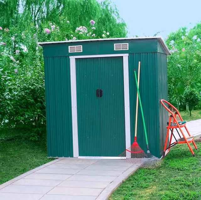 Casetta giardino in lamiera verde, box esterno, ricovero attrezzi 194x121 h.182cm Fredi