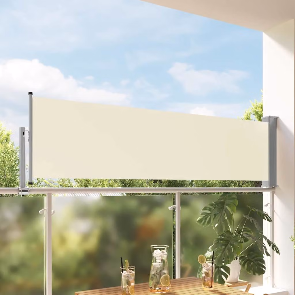 Tenda Laterale Retrattile vidaXL per Patio in Poliestere e Acciaio, L: 300 cm, H: 80 cm, Colore Beige