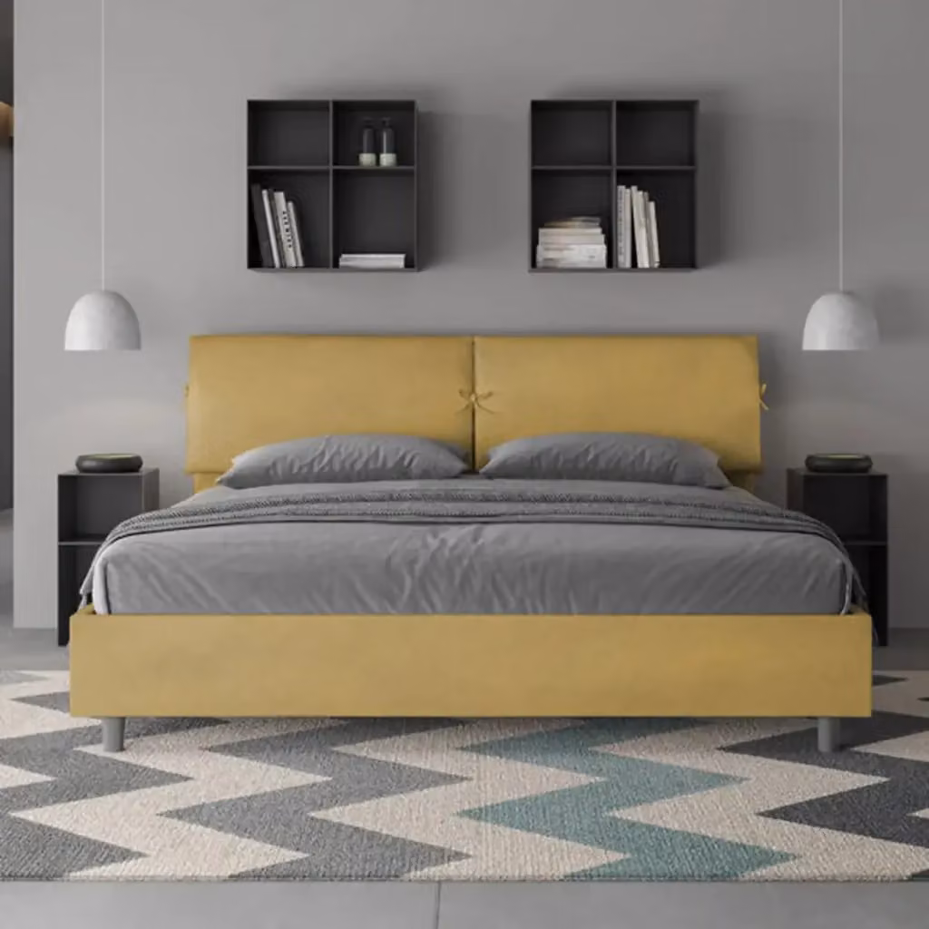 Letto matrimoniale king size imbottito Ityhome in microfibra giallo L/P/H: 200 x 215 x 212 cm – 2