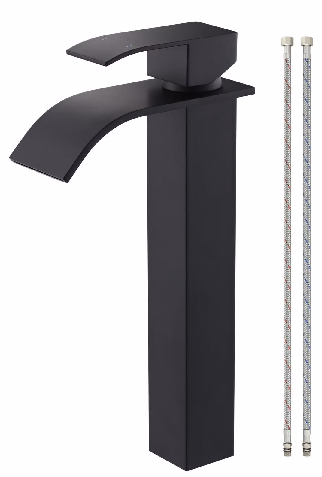 Miscelatore per lavabo a cascata, nero, in acciaio inossidabile, altezza del getto 224 mm, monoblocco