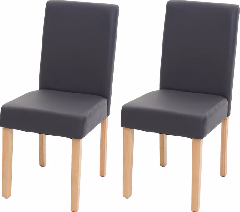 set di 2 sedie per sala da pranzo Sedia da cucina Littau ~ Pelle finta, grigio opaco, gambe chiare