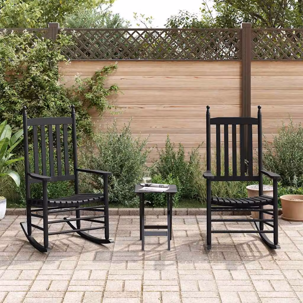 Set da giardino vidaXL composto da 2 sedie a dondolo e un tavolino pieghevole in legno di pioppo massello, colore nero