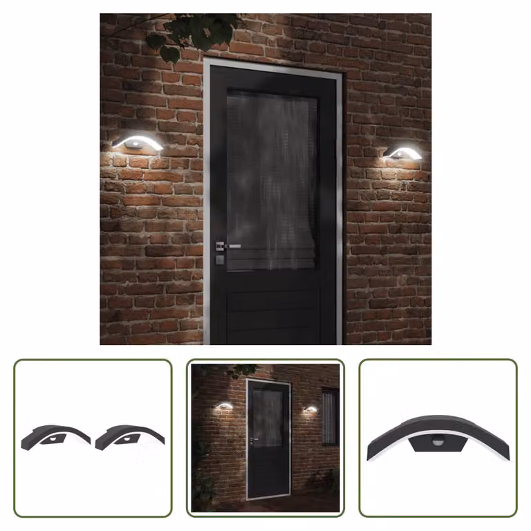 The Living Store Applique da esterno a LED con sensore 2 pezzi in alluminio pressofuso nero