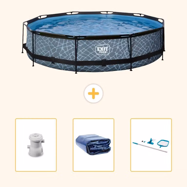 Piscina a sfioro "Exit Pool Rund" - Design effetto pietra - 360x76 cm - 4 pezzi - Modello SCB90