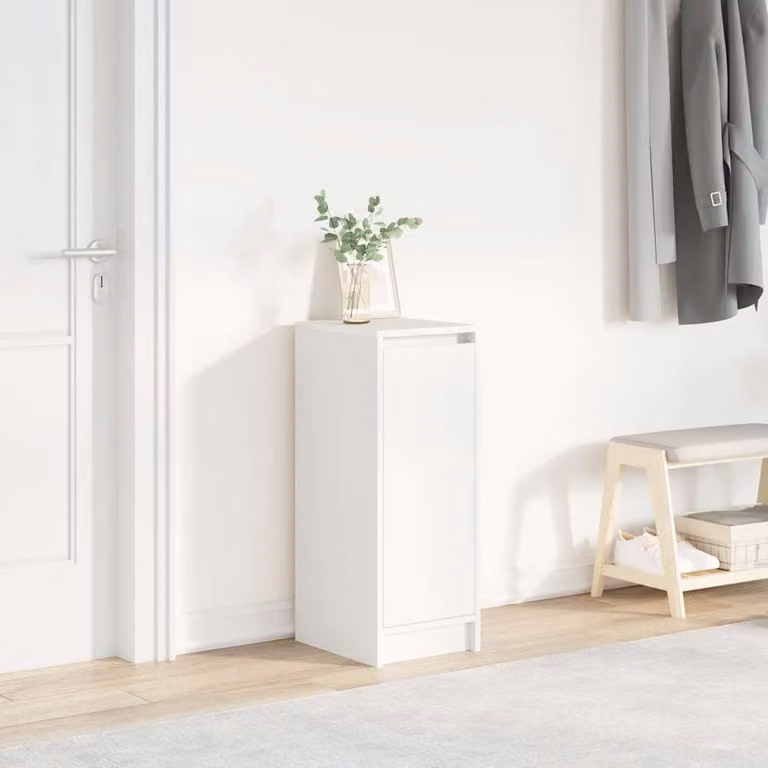 Scarpiera a muro bianca vidaXL in legno con ante a battente e ripiani interni L: 29,5 cm, P: 34 cm, H: 76 cm