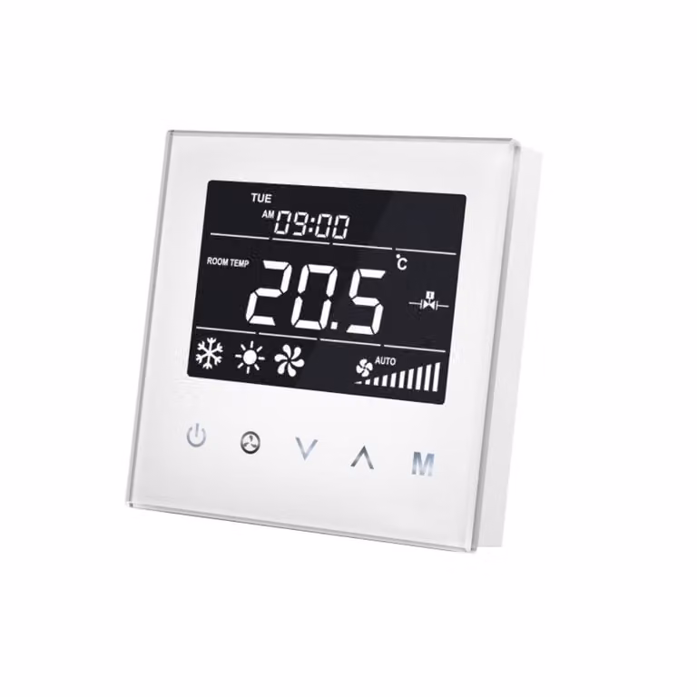 Termostato per fan coil per tubi a 2 fili, Z-Wave, capacitivo, pannello in vetro