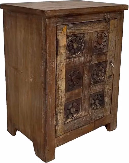 Comodino in legno finitura artigianale marrone 49x36x71 cm