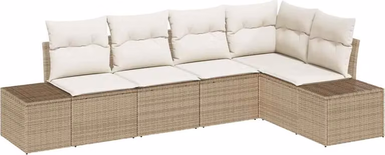 Set Divano da Giardino 5 pcs Beige e Crema polyrattan