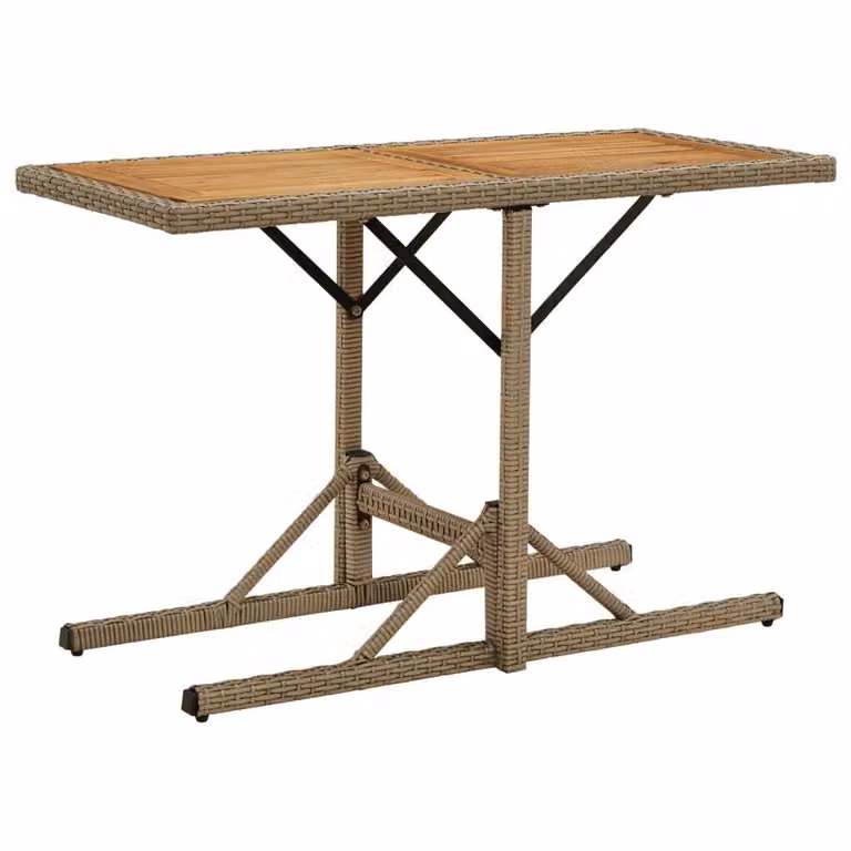 Tavolo da giardino beige in legno massiccio di acacia e poly rattan