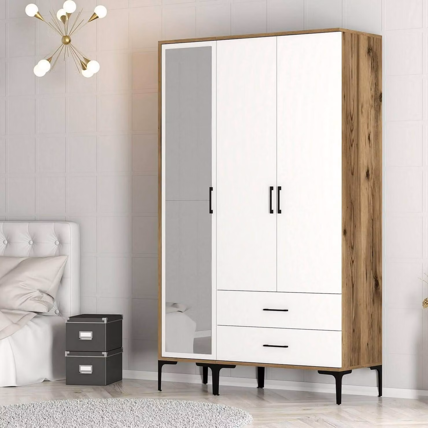 Dmora Guardaroba 3 Ante Petroleuse 47.5x120 cm Bianco, Appendiabiti 3 Ante